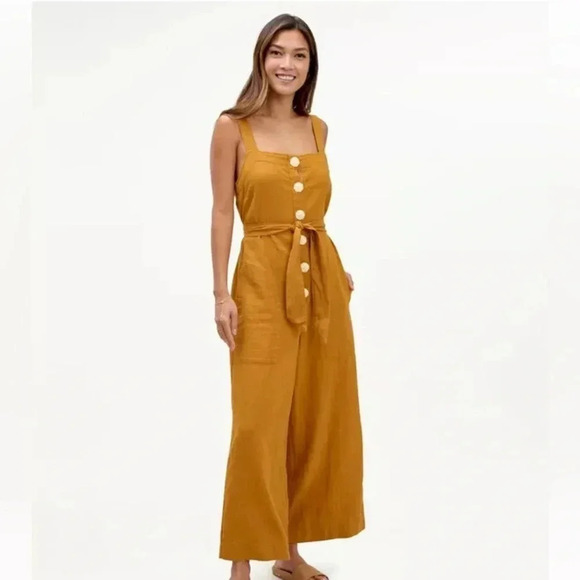 NWT MLL x Splendid Linen Blend Belted Wide Leg Jumpsuit Yellow Womens Small - Picture 15 of 15